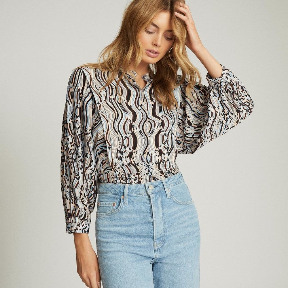 NWT New $275 Reiss Penny Swirl-Print Viscose Long Sleeve Blouse Size 4